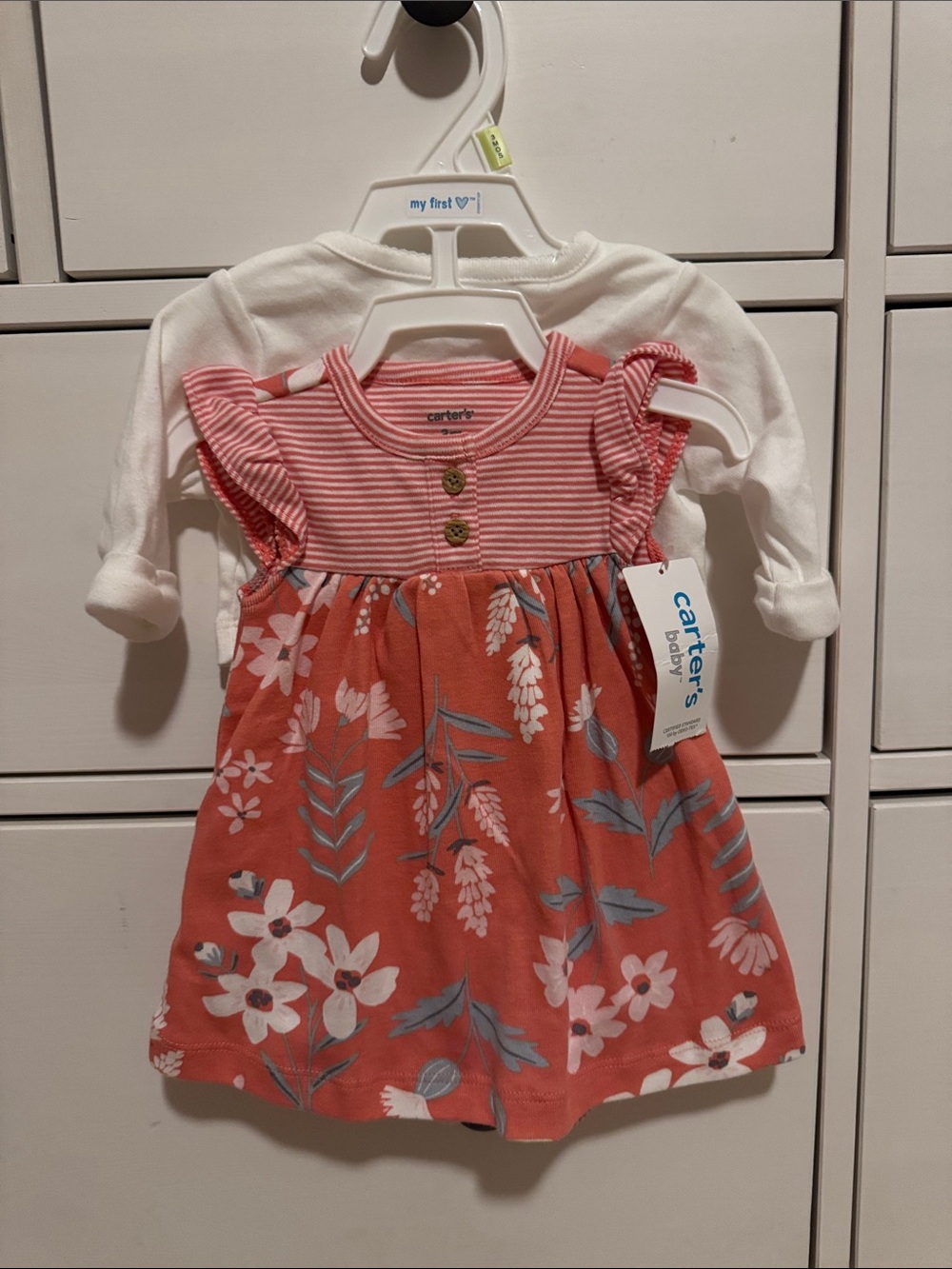 Carter's Coral and White Floral Ruffle-Sleeve Dress with Cardigan